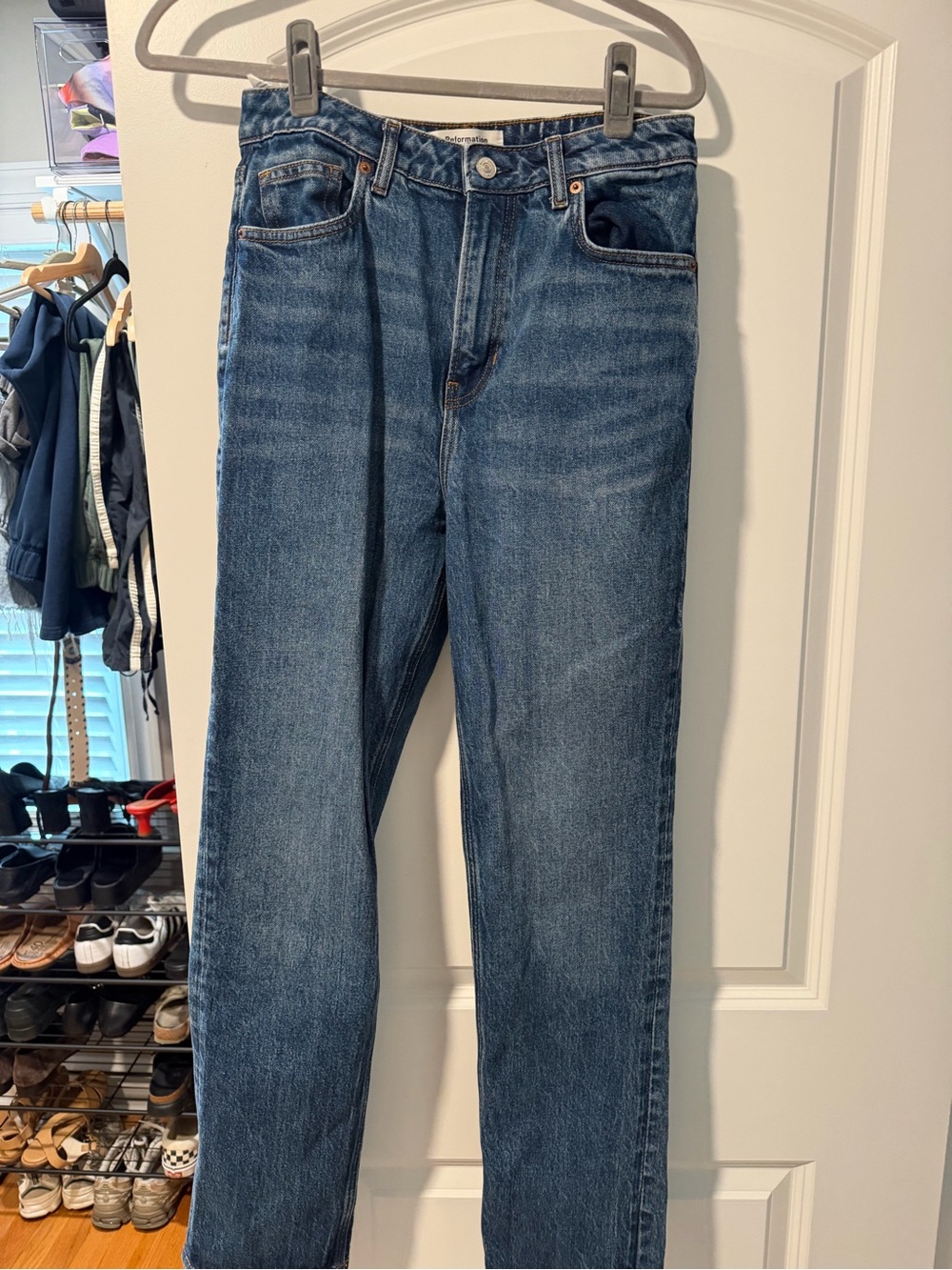 Reformation Straight-Leg Jeans in Medium Blue Wash